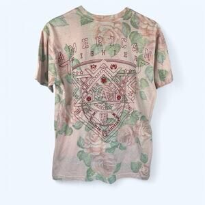 American Fighter Men's T-shirt Pink Roses Red graphics size medium